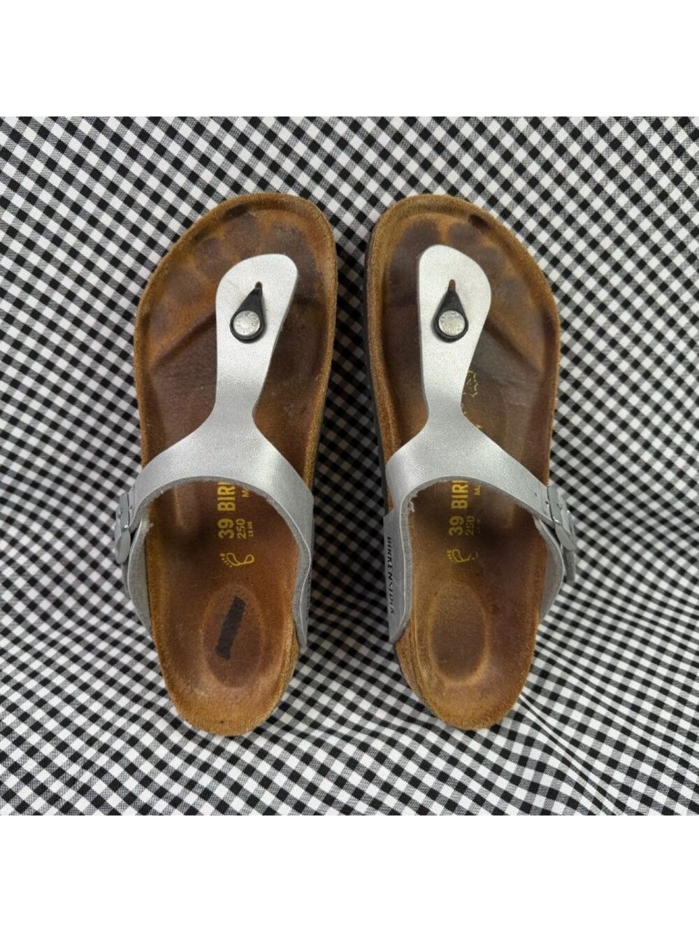 Birkenstock Gizeh Silver Leather Thong Sandals Women’s EU 39 US 8 Slide Comfort